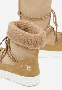 Renee - Beżowe Śniegowce Night Magic. Wysokość cholewki: przed kolano. Zapięcie: bez zapięcia. Kolor: beżowy. Materiał: nubuk, syntetyk, materiał, futro. Szerokość cholewki: normalna. Styl: sportowy #3