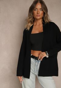 Renee - Czarny Kardigan z Kaszmirem o Prostym Kroju Bez Zapięć z Kieszeniami Zaisa. Kolor: czarny. Materiał: kaszmir. Styl: elegancki #3