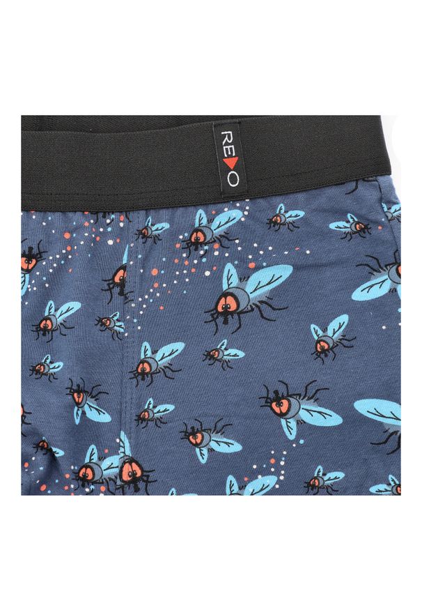 Granatowe Męskie Bokserki Muchy Redo. Kolor: niebieski. Materiał: bawełna, elastan, tkanina. Wzór: aplikacja