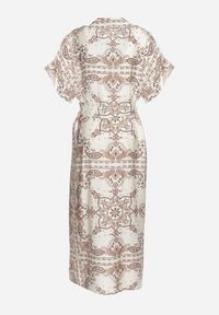 Born2be - Jasnobeżowa Sukienka Wiskozowa o Koszulowym Kroju z Gumką w Talii i Materiałowym Paskiem Brelefia. Typ kołnierza: dekolt w kształcie V. Kolor: beżowy. Materiał: wiskoza, materiał. Długość rękawa: krótki rękaw. Typ sukienki: koszulowe. Styl: elegancki #4