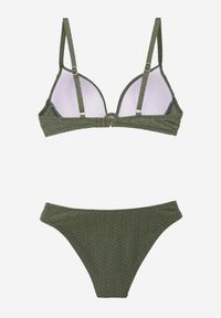 Born2be - Zielone Bikini Dwuczęściowe w Geometryczny Wzór z Ozdobą na Majtkach Corraenia. Kolekcja: plus size. Kolor: zielony. Długość: długie. Wzór: geometria, aplikacja #4