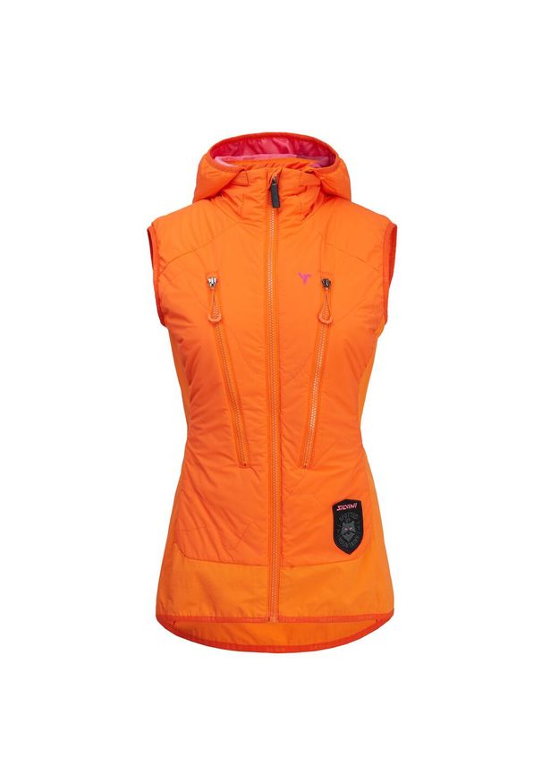 Silvini - Damska kamizelka narciarsko – alepejska Polara. Typ kołnierza: kaptur. Kolor: wielokolorowy, różowy, pomarańczowy. Materiał: polar. Technologia: Primaloft. Sezon: zima. Sport: narciarstwo