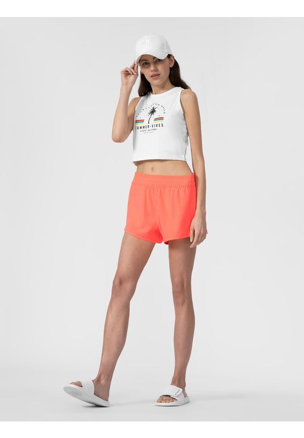 4f - Spodenki kąpielowe damskie. Kolor: różowy. Materiał: materiał, włókno, tkanina. Sezon: lato