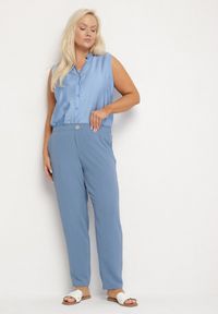 Born2be - Niebieskie Spodnie o Prostym Kroju z Gumką w Talii Filavia. Okazja: na co dzień. Kolor: niebieski. Styl: sportowy, elegancki, casual #5