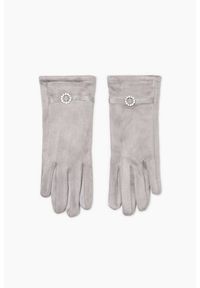 MOODO - Rękawiczki z ozdobnym paskiem jasnoszare. Kolor: szary. Materiał: poliester #1