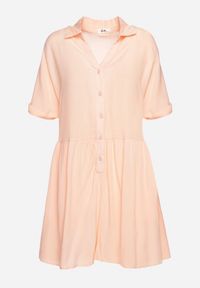 Born2be - Pomarańczowy Wiskozowy Kombinezon z Koszulową Górą Zapinany na Guziki z Krótkimi Spodniami Vikota. Kolor: pomarańczowy. Materiał: wiskoza. Długość rękawa: krótki rękaw. Długość: krótkie. Sezon: wiosna, lato #5