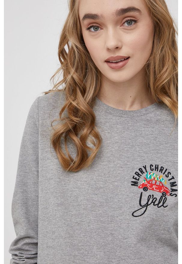 Noisy may - Noisy May Bluza damska kolor szary melanżowa. Okazja: na co dzień. Kolor: szary. Materiał: materiał, bawełna, dzianina. Długość rękawa: długi rękaw. Długość: długie. Wzór: melanż. Styl: casual