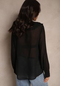 Renee - Czarna Koszula z Ozdobnymi Falbanami Landiva. Okazja: na co dzień. Kolor: czarny. Materiał: jeans. Styl: casual, elegancki #5