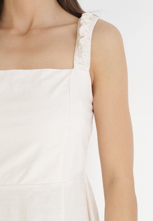 Born2be - Jasnobeżowa Rozkloszowana Sukienka na Ramiączkach Olypha. Kolor: beżowy. Materiał: bawełna. Długość rękawa: na ramiączkach