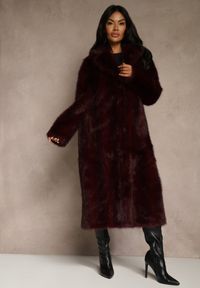 Renee - Bordowy Płaszcz Futerko o Jednorzędowym Fasonie Cataris. Okazja: na co dzień. Kolor: czerwony. Materiał: futro. Styl: casual, elegancki #6