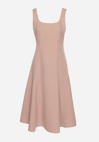 Born2be - Różowa Klasyczna Sukienka o Rozkloszowanym Kroju Delure. Okazja: na imprezę. Typ kołnierza: dekolt kwadratowy. Kolor: różowy. Wzór: aplikacja. Styl: klasyczny #3