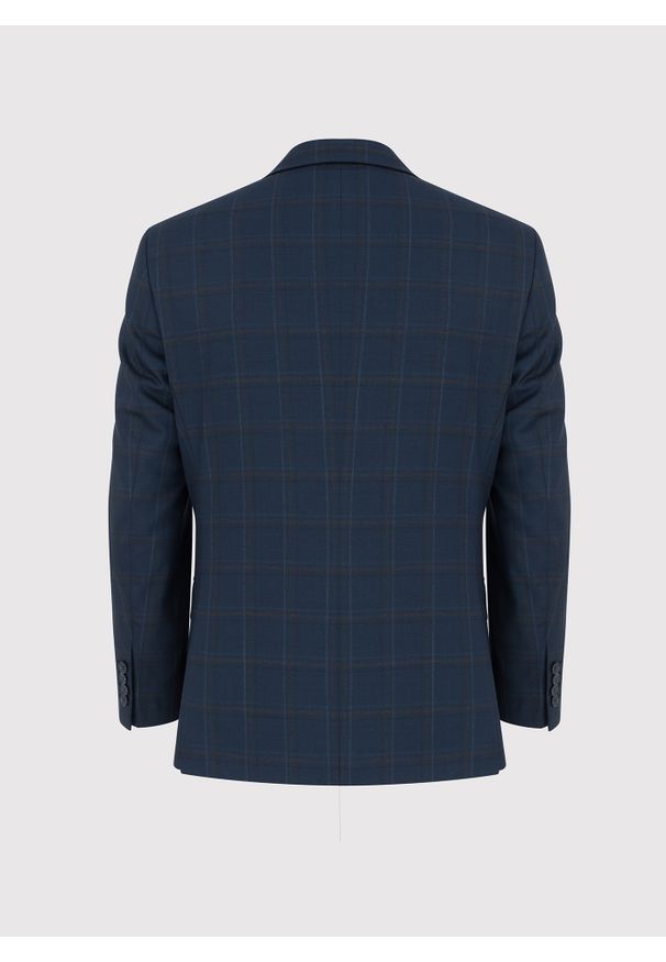 Pako Lorente - PAKO LORENTE – Granatowa marynarka garniturowa w kraciasty deseń. Okazja: na ślub cywilny, na wesele, na komunię. Kolor: niebieski. Materiał: wełna, lycra, poliester