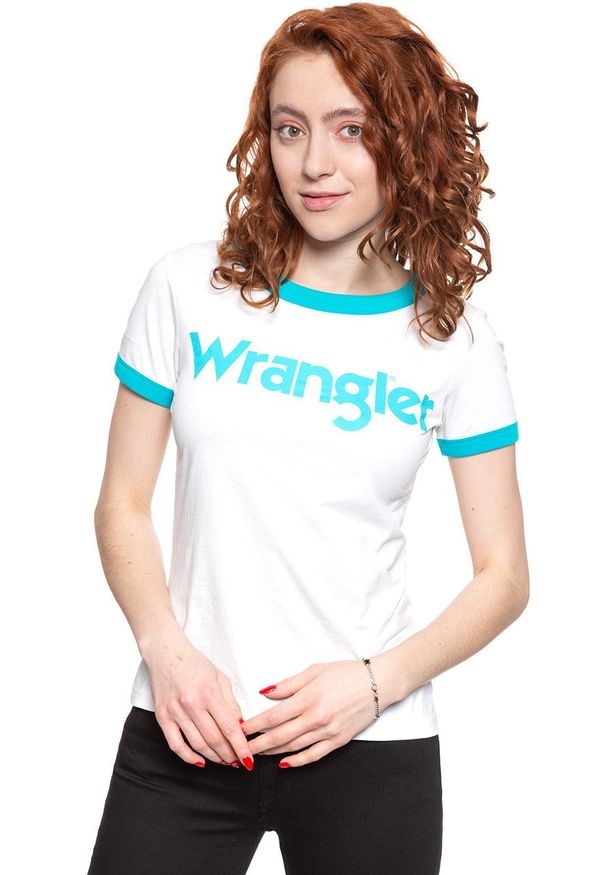 Wrangler - WRANGLER T SHIRT DAMSKI SS RINGER TEE OFF WHITE W7Z3EV737 112132162. Wzór: kolorowy