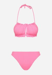 Renee - Różowe Bikini Majtki Figi Biustonosz z Wiązaniem Ozdobiony Marszczeniem Folinira. Kolor: różowy. Wzór: aplikacja #5
