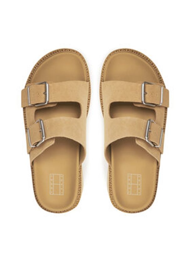 Tommy Jeans Klapki Tjw Double Strap Sandal Suede EN0EN02797 Brązowy. Kolor: brązowy. Materiał: zamsz, skóra
