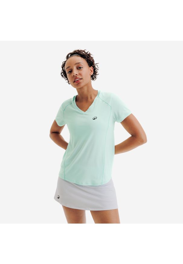 KUIKMA - Koszulka tenisowa damska Kuikma Dry. Kolor: niebieski, zielony, wielokolorowy. Materiał: tkanina, elastan, materiał, prążkowany, poliester. Sport: tenis