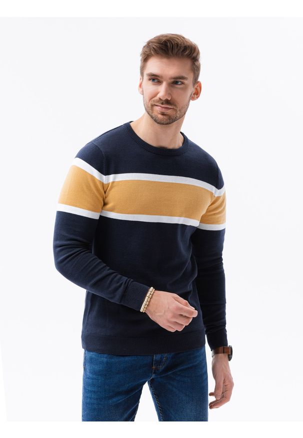 Ombre Clothing - Sweter męski - granatowy V3 E190 - XL. Kolor: niebieski. Materiał: jeans, bawełna. Styl: klasyczny