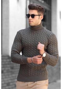 IVET - Sweter męski ADONIS KHAKI. Typ kołnierza: golf. Kolor: brązowy. Materiał: dzianina, jeans. Sezon: zima, jesień #1