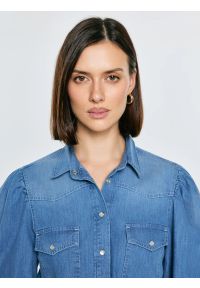 Big-Star - Koszula damska jeansowa z bufkami niebieska Indiana 164. Kolor: niebieski. Materiał: jeans. Styl: retro #4