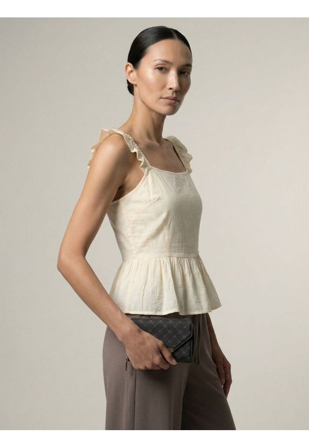 Sinsay - Bluzka na ramiączkach z falbanami i wiskozą - żółty. Kolor: żółty. Materiał: wiskoza. Długość rękawa: na ramiączkach