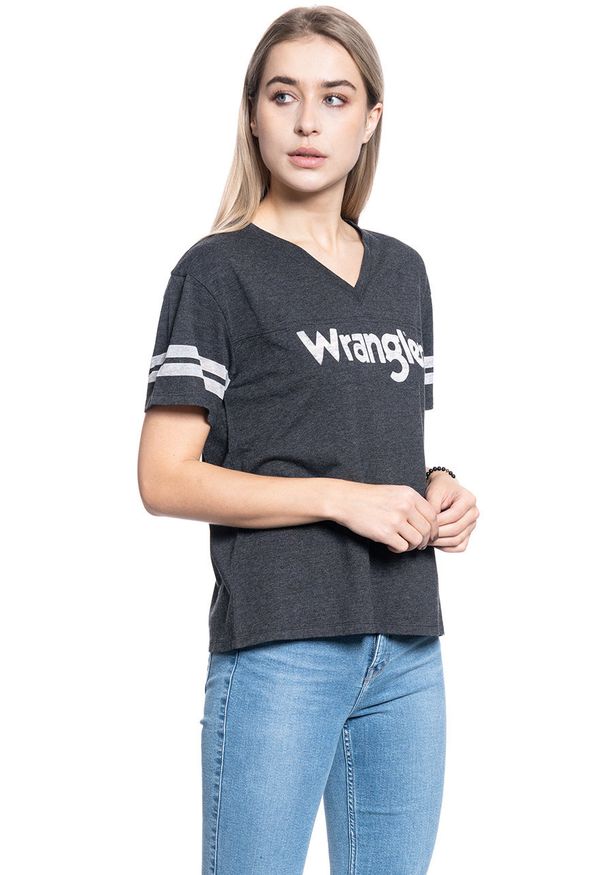 Wrangler - DAMSKI T-SHIRT WRANGLER V NECK DRAPE TEE BLACK W7P8E4100 112132066
