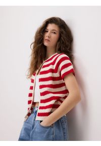 Reserved - Kardigan w paski - wielobarwny. Materiał: bawełna, dzianina. Wzór: paski #1