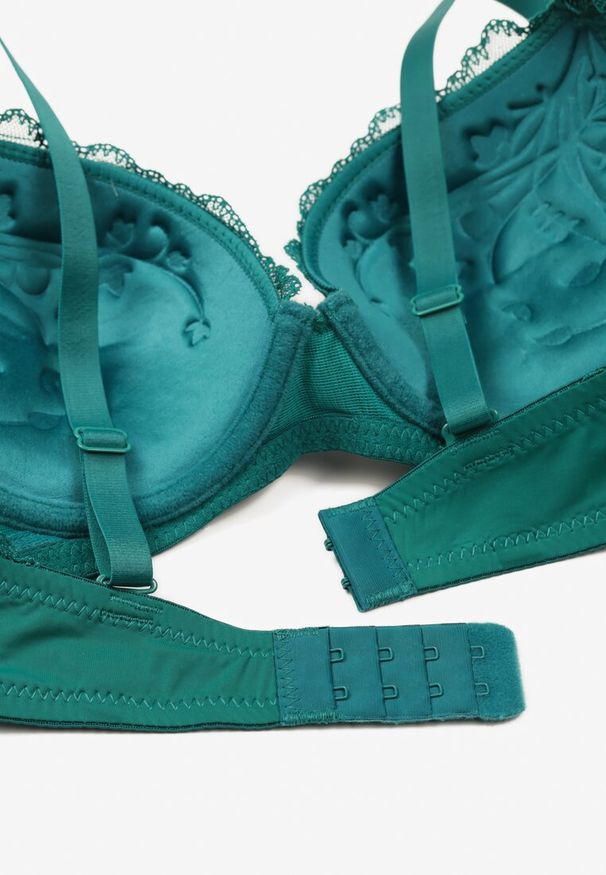 Born2be - Zielony Koronkowy Biustonosz Ozdobiony Kokardką Ezanzee. Kolor: zielony. Materiał: koronka. Rodzaj stanika: odpinane ramiączka, różne sposoby noszenia. Wzór: aplikacja