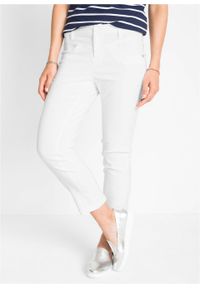Spodnie z bengaliny 7/8 bonprix biały. Stan: obniżony. Kolor: biały. Materiał: włókno, poliester, materiał, wiskoza #6