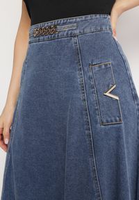 Born2be - Granatowa Bawełniana Spódnica Jeansowa Maxi Rozkloszowana z Łańcuszkiem Zallire. Kolor: niebieski. Materiał: bawełna, jeans. Styl: boho #7