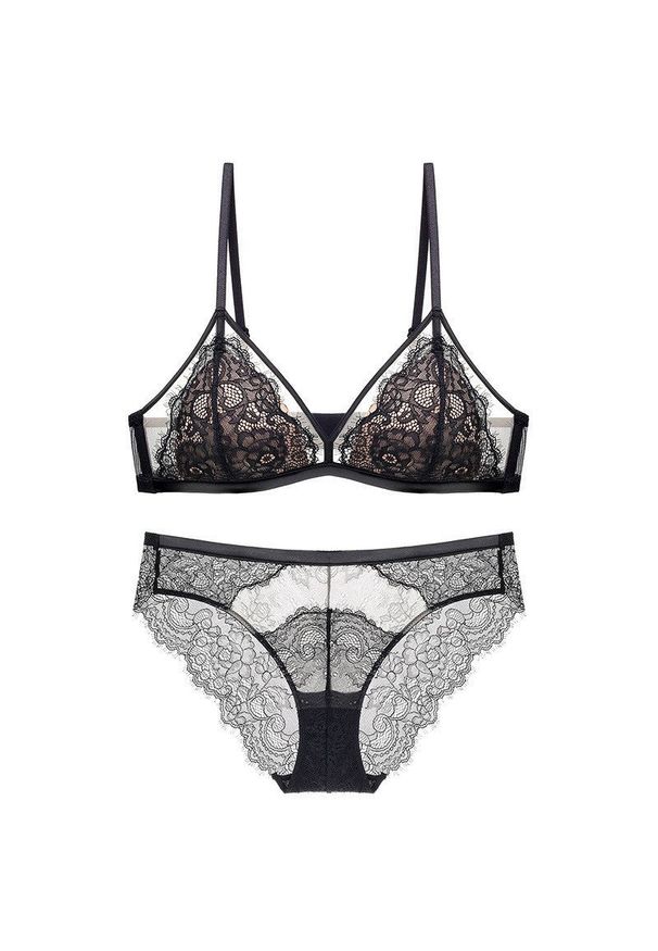 Intica - Komplet bielizny z koronką i figami regulowane ramiączka Agripina. Kolor: czarny. Materiał: koronka. Wzór: koronka