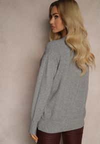 Renee - Szary Casualowy Sweter z Wiskozą i Modalem ze Ściągaczami Riviti. Okazja: na co dzień. Kolor: szary. Materiał: wiskoza. Styl: casual #3