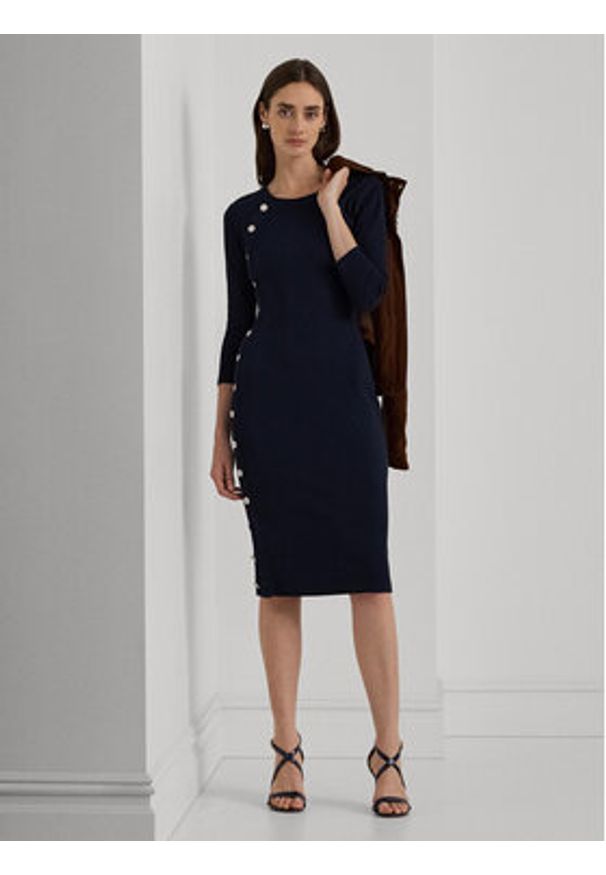 Lauren Ralph Lauren Sukienka codzienna 250940561001 Granatowy Slim Fit. Okazja: na co dzień. Kolor: niebieski. Materiał: bawełna. Typ sukienki: proste. Styl: casual
