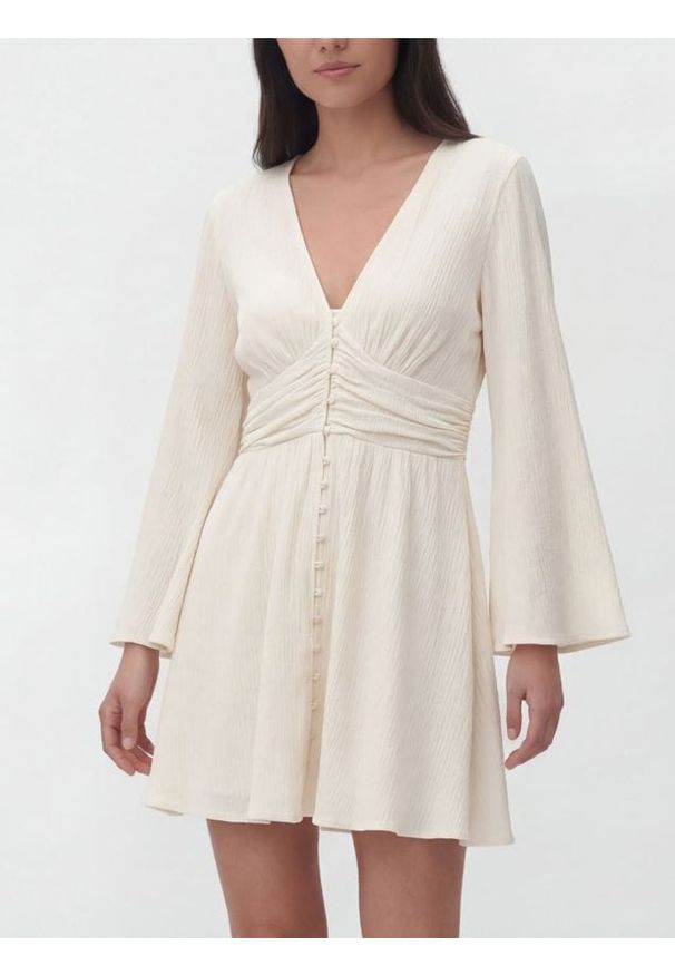 Reserved - Sukienka z wiskozą - kremowy. Kolor: kremowy. Materiał: wiskoza