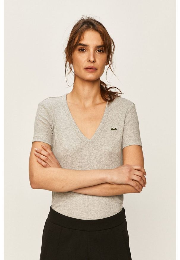 Lacoste - T-shirt. Okazja: na co dzień. Kolor: szary. Materiał: bawełna, materiał, dzianina. Wzór: gładki. Styl: casual