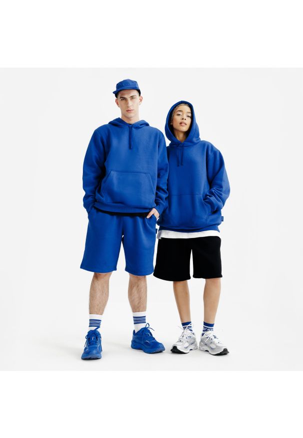 Decathlon - Bluza z kapturem unisex Elementals. Typ kołnierza: kaptur. Kolor: niebieski. Materiał: poliester, elastan, tkanina, prążkowany, bawełna, materiał