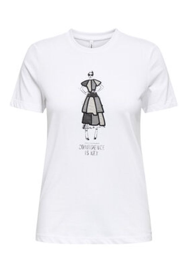 only - ONLY T-Shirt Emma 15329752 Biały Regular Fit. Kolor: biały. Materiał: bawełna