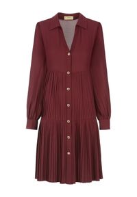 Ochnik - Bordowa sukienka koszulowa. Kolor: czerwony. Materiał: poliester. Długość rękawa: długi rękaw. Typ sukienki: koszulowe #3