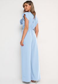 Born2be - Niebieski Wiązany Kombinezon z Prostymi Nogawkami i Wiskozą oraz Kwiatową Aplikacją Dimenna. Kolor: niebieski. Materiał: wiskoza. Wzór: kwiaty, aplikacja. Styl: elegancki #5