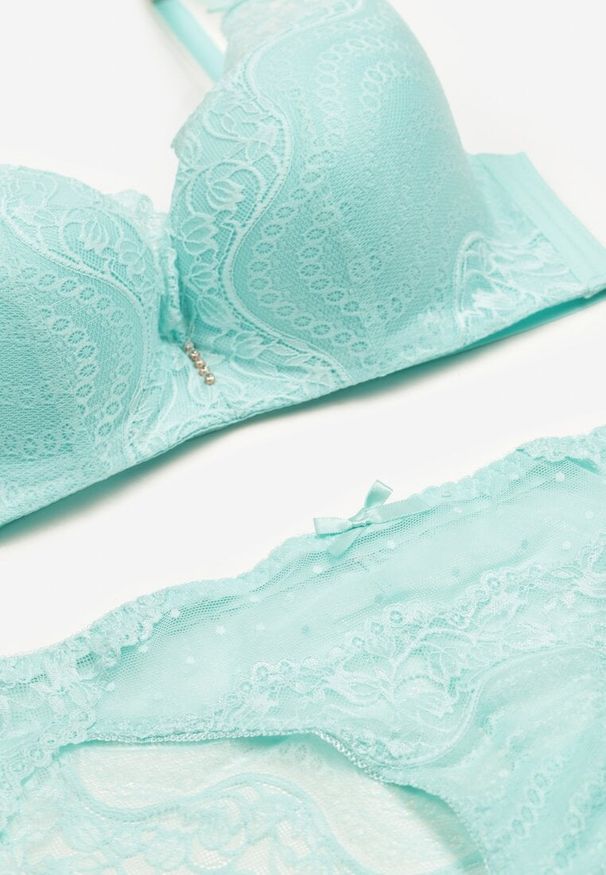 Born2be - Miętowy Komplet z Ozdobnej Koronki Biustonosz Full Cup i Majtki Figi Afisa. Kolor: miętowy. Materiał: koronka. Wzór: koronka