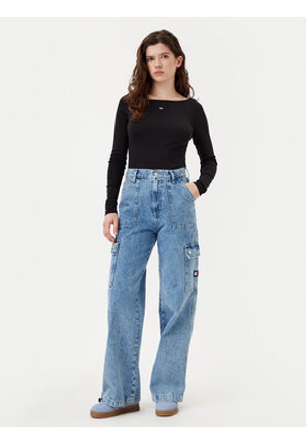 Tommy Jeans Bluzka DW0DW21350 Czarny Slim Fit. Kolor: czarny. Materiał: bawełna