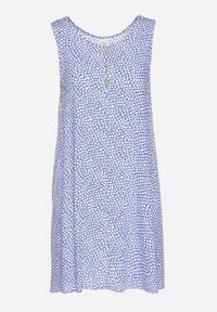 Born2be - Niebieska Bawełniana Rozkloszowana Sukienka Ozdobiona Kwiatami i Guzikami Lisavella. Okazja: na co dzień, na spacer. Kolor: niebieski. Materiał: bawełna. Wzór: aplikacja, kwiaty. Sezon: lato. Styl: klasyczny, casual, elegancki #6