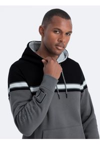 Ombre Clothing - Bluza męska z kapturem trzykolorowa - szara V2 - Rozmiar: L. Typ kołnierza: kaptur. Kolor: szary. Materiał: poliester, bawełna #6