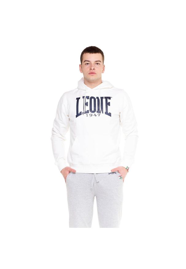 LEONE 1947 APPAREL - Męska bluza z kapturem Leone 1947 unbrushed – lekka bluza. Typ kołnierza: kaptur. Kolor: biały. Materiał: tkanina. Sport: fitness
