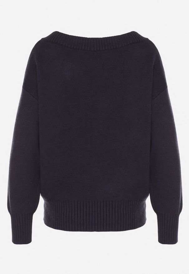 Born2be - Granatowy Sweter z Kaszmirem z Dekoltem w Serek Plenae. Okazja: na co dzień. Typ kołnierza: dekolt w serek. Kolor: niebieski. Materiał: kaszmir. Styl: elegancki, casual, klasyczny