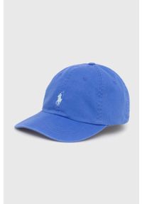 Polo Ralph Lauren czapka z daszkiem bawełniana kolor niebieski z aplikacją. Kolor: niebieski. Materiał: bawełna. Wzór: aplikacja