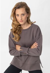 Volcano - Bluza oversize B-RAVI. Kolor: brązowy. Materiał: poliester, bawełna, dresówka, materiał. Długość: długie. Wzór: gładki. Styl: klasyczny #1