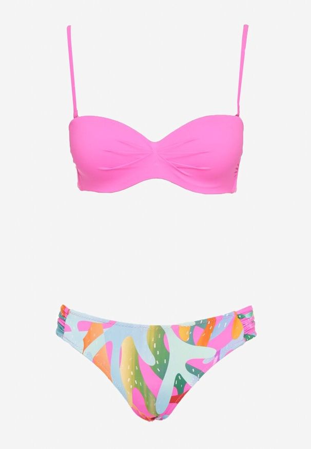 Born2be - Fuksjowe Bikini Biustonosz z Marszczeniem i Majtki Figi Efrileia. Kolor: różowy. Wzór: ażurowy