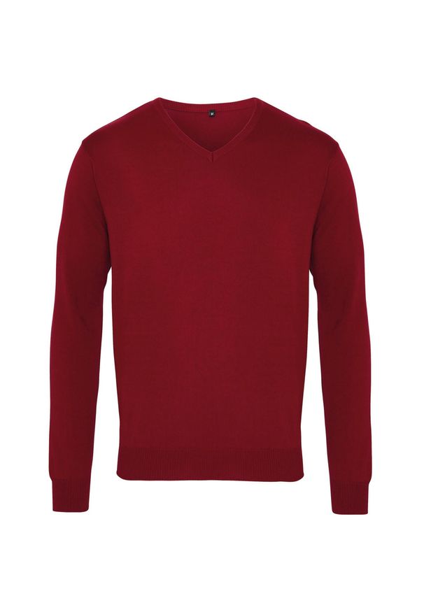 PREMIER - Męski Dziergany Sweter W Serek Vneck. Typ kołnierza: dekolt w serek. Kolor: czerwony, brązowy, wielokolorowy. Materiał: dziergany