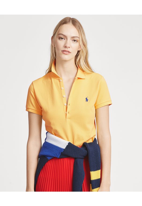 Ralph Lauren - RALPH LAUREN - Koszulka Polo Slim Fit. Typ kołnierza: polo. Kolor: żółty. Materiał: bawełna, materiał. Wzór: aplikacja, haft