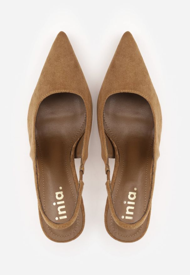 Renee - Zielone Sandały Slingback na Szpilce z Imitacji Zamszu Carilona. Kolor: zielony. Materiał: zamsz. Obcas: na szpilce. Styl: elegancki, wizytowy